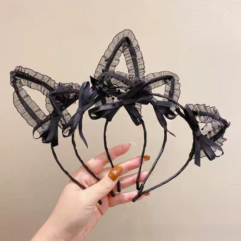 Hair Net Invisible - Gotische gegolfde mesh kattenoor haarband met