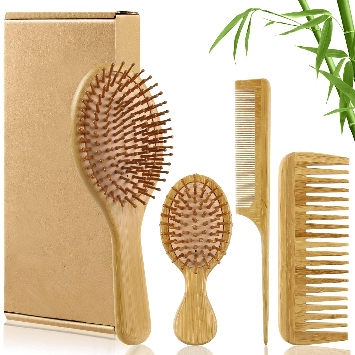 Detangling Wide Comb - Bamboe haarborstel- en kamset voor dames